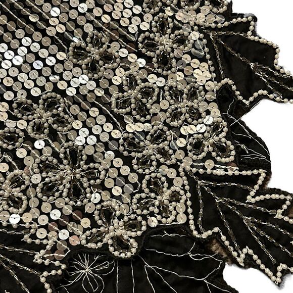 GUNIT Vintage Black/Silver Sequin Pearl Silk Skirt S - Picture 4 of 12